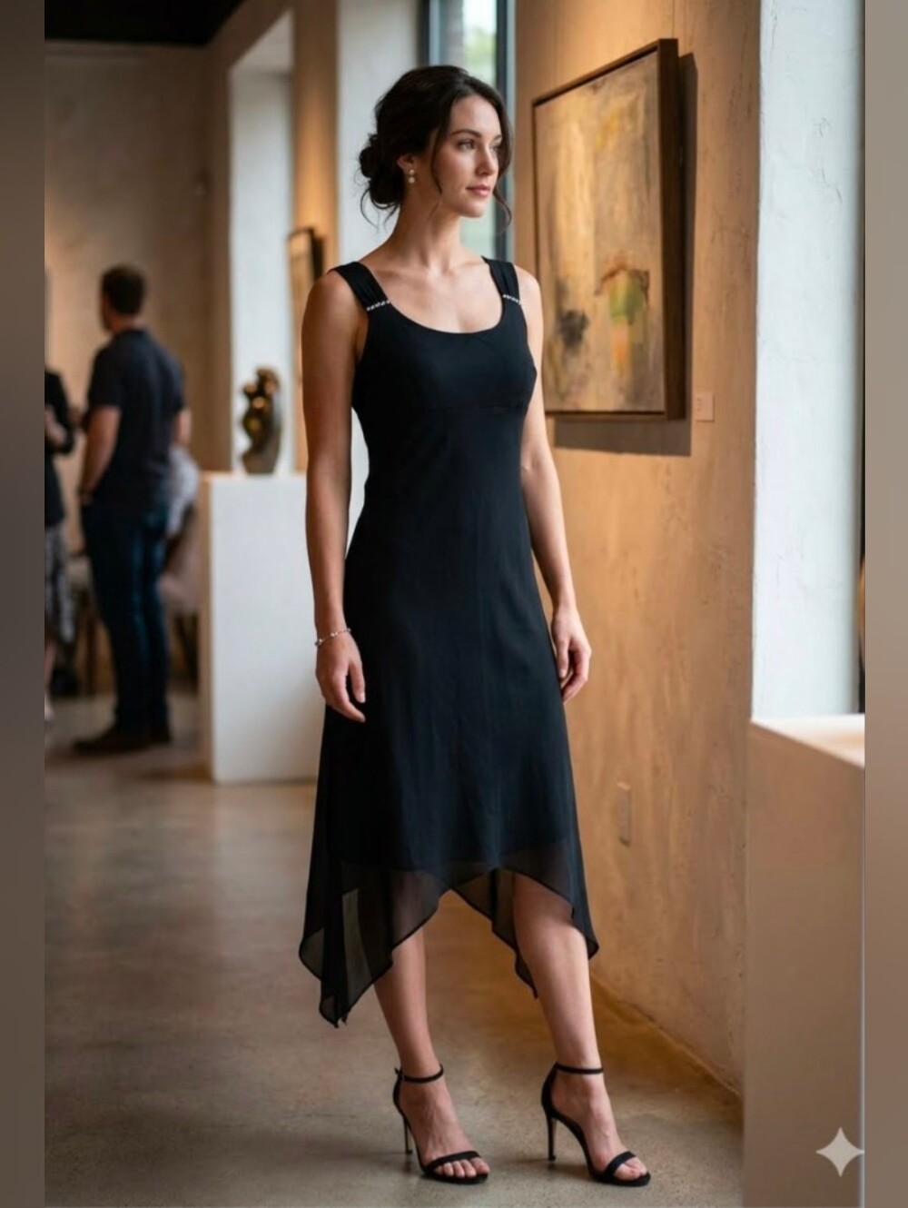 Scarlett Black Shark Hem Chiffon Dress With Rhinestone Accents Size Small